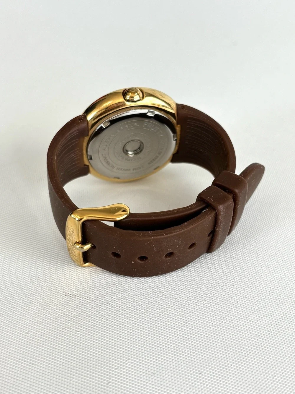 Philip Stain Fruitz wrist watchRed Dial Gold-Tone Fashion Watch with Brown Strap